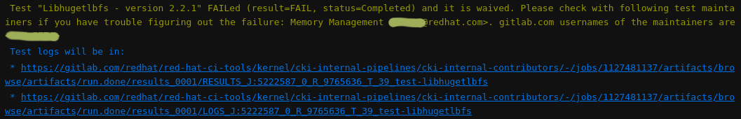 Waived failed test information in the job logs